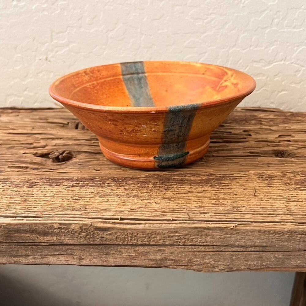 Art Studio Pottery Bowl Warm Tones Single Stripe MCM 6.75" - Picture 1 of 16